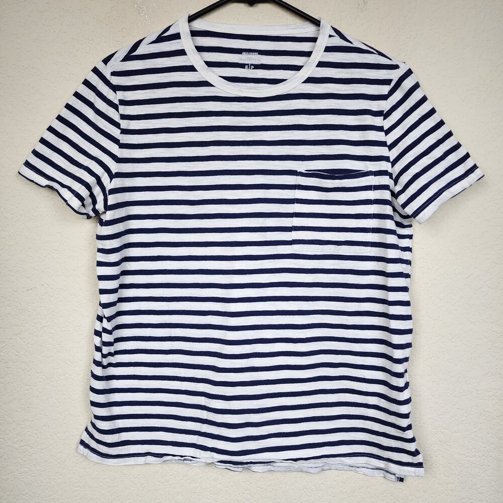 Navy Blue White Striped Small Boyfriend Tee